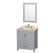 Load image into Gallery viewer, Wyndham Sheffield 30 Inch Single Bathroom Vanity in Gray, Ivory Marble Countertop, Undermount Oval Sink, and 24 Inch Mirror- Wyndham