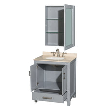Load image into Gallery viewer, Wyndham Sheffield 30 Inch Single Bathroom Vanity in Gray, Ivory Marble Countertop, Undermount Oval Sink, and Medicine Cabinet- Wyndham