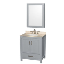 Load image into Gallery viewer, Wyndham Sheffield 30 Inch Single Bathroom Vanity in Gray, Ivory Marble Countertop, Undermount Oval Sink, and Medicine Cabinet- Wyndham