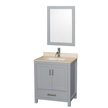 Load image into Gallery viewer, Wyndham Sheffield 30 Inch Single Bathroom Vanity in Gray, Ivory Marble Countertop, Undermount Square Sink, and 24 Inch Mirror- Wyndham
