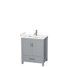 Load image into Gallery viewer, Wyndham Sheffield 30 Inch Single Bathroom Vanity in Gray, White Cultured Marble Countertop, Undermount Square Sink, No Mirror- Wyndham