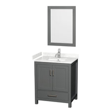 Load image into Gallery viewer, Wyndham Sheffield 30 Inch Single Bathroom Vanity in Dark Gray, Carrara Cultured Marble Countertop, Undermount Square Sink, 24 Inch Mirror- Wyndham