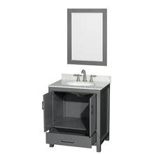 Load image into Gallery viewer, Wyndham Sheffield 30 Inch Single Bathroom Vanity in Dark Gray, White Carrara Marble Countertop, Undermount Oval Sink, and 24 Inch Mirror- Wyndham