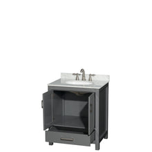 Load image into Gallery viewer, Wyndham Sheffield 30 Inch Single Bathroom Vanity in Dark Gray, White Carrara Marble Countertop, Undermount Oval Sink, and No Mirror- Wyndham