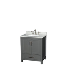 Load image into Gallery viewer, Wyndham Sheffield 30 Inch Single Bathroom Vanity in Dark Gray, White Carrara Marble Countertop, Undermount Oval Sink, and No Mirror- Wyndham