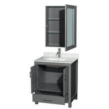 Load image into Gallery viewer, Wyndham Sheffield 30 Inch Single Bathroom Vanity in Dark Gray, White Carrara Marble Countertop, Undermount Square Sink, and Medicine Cabinet- Wyndham