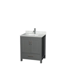 Load image into Gallery viewer, Wyndham Sheffield 30 Inch Single Bathroom Vanity in Dark Gray, White Carrara Marble Countertop, Undermount Square Sink, and No Mirror- Wyndham