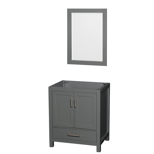 Wyndham Sheffield 30 Inch Single Bathroom Vanity in Dark Gray, No Countertop, No Sink, and 24 Inch Mirror- Wyndham