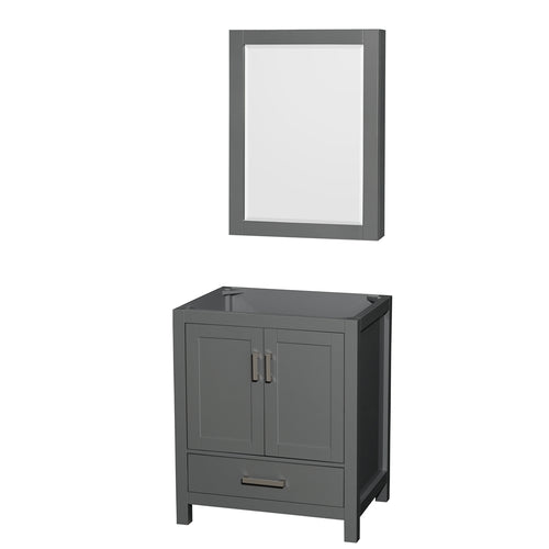 Wyndham Sheffield 30 Inch Single Bathroom Vanity in Dark Gray, No Countertop, No Sink, and Medicine Cabinet- Wyndham