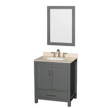 Load image into Gallery viewer, Wyndham Sheffield 30 Inch Single Bathroom Vanity in Dark Gray, Ivory Marble Countertop, Undermount Oval Sink, and 24 Inch Mirror- Wyndham