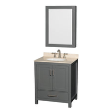 Load image into Gallery viewer, Wyndham Sheffield 30 Inch Single Bathroom Vanity in Dark Gray, Ivory Marble Countertop, Undermount Oval Sink, and Medicine Cabinet- Wyndham