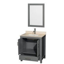Load image into Gallery viewer, Wyndham Sheffield 30 Inch Single Bathroom Vanity in Dark Gray, Ivory Marble Countertop, Undermount Square Sink, and 24 Inch Mirror- Wyndham