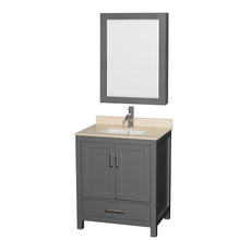 Load image into Gallery viewer, Wyndham Sheffield 30 Inch Single Bathroom Vanity in Dark Gray, Ivory Marble Countertop, Undermount Square Sink, and Medicine Cabinet- Wyndham