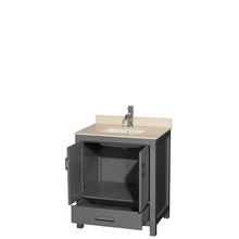 Load image into Gallery viewer, Wyndham Sheffield 30 Inch Single Bathroom Vanity in Dark Gray, Ivory Marble Countertop, Undermount Square Sink, and No Mirror- Wyndham