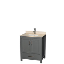 Load image into Gallery viewer, Wyndham Sheffield 30 Inch Single Bathroom Vanity in Dark Gray, Ivory Marble Countertop, Undermount Square Sink, and No Mirror- Wyndham