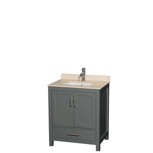 Wyndham Sheffield 30 Inch Single Bathroom Vanity in Dark Gray, Ivory Marble Countertop, Undermount Square Sink, and No Mirror- Wyndham