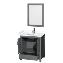 Load image into Gallery viewer, Wyndham Sheffield 30 Inch Single Bathroom Vanity in Dark Gray, White Cultured Marble Countertop, Undermount Square Sink, 24 Inch Mirror- Wyndham
