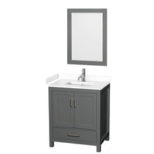 Load image into Gallery viewer, Wyndham Sheffield 30 Inch Single Bathroom Vanity in Dark Gray, White Cultured Marble Countertop, Undermount Square Sink, 24 Inch Mirror- Wyndham