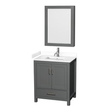 Load image into Gallery viewer, Wyndham Sheffield 30 Inch Single Bathroom Vanity in Dark Gray, White Cultured Marble Countertop, Undermount Square Sink, Medicine Cabinet- Wyndham