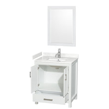 Load image into Gallery viewer, Wyndham Sheffield 30 Inch Single Bathroom Vanity in White, Carrara Cultured Marble Countertop, Undermount Square Sink, 24 Inch Mirror- Wyndham