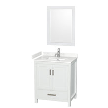 Load image into Gallery viewer, Wyndham Sheffield 30 Inch Single Bathroom Vanity in White, Carrara Cultured Marble Countertop, Undermount Square Sink, 24 Inch Mirror- Wyndham