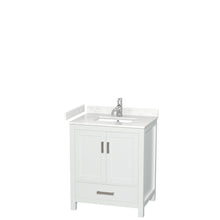 Load image into Gallery viewer, Wyndham Sheffield 30 Inch Single Bathroom Vanity in White, Carrara Cultured Marble Countertop, Undermount Square Sink, No Mirror- Wyndham