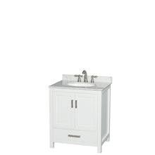 Load image into Gallery viewer, Wyndham Sheffield 30 Inch Single Bathroom Vanity in White, White Carrara Marble Countertop, Undermount Oval Sink, and No Mirror- Wyndham