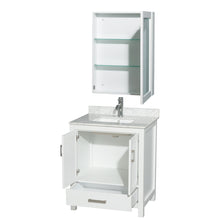 Load image into Gallery viewer, Wyndham Sheffield 30 Inch Single Bathroom Vanity in White, White Carrara Marble Countertop, Undermount Square Sink, and Medicine Cabinet- Wyndham