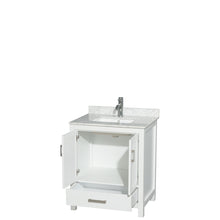 Load image into Gallery viewer, Wyndham Sheffield 30 Inch Single Bathroom Vanity in White, White Carrara Marble Countertop, Undermount Square Sink, and No Mirror- Wyndham
