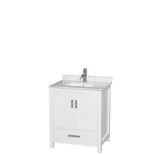 Load image into Gallery viewer, Wyndham Sheffield 30 Inch Single Bathroom Vanity in White, White Carrara Marble Countertop, Undermount Square Sink, and No Mirror- Wyndham