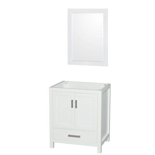 Wyndham Sheffield 30 Inch Single Bathroom Vanity in White, No Countertop, No Sink, and 24 Inch Mirror- Wyndham