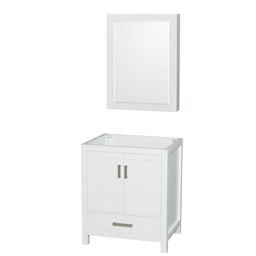 Wyndham Sheffield 30 Inch Single Bathroom Vanity in White, No Countertop, No Sink, and Medicine Cabinet- Wyndham