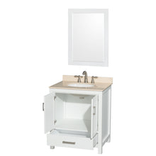Load image into Gallery viewer, Wyndham Sheffield 30 Inch Single Bathroom Vanity in White, Ivory Marble Countertop, Undermount Oval Sink, and 24 Inch Mirror- Wyndham