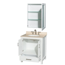 Load image into Gallery viewer, Wyndham Sheffield 30 Inch Single Bathroom Vanity in White, Ivory Marble Countertop, Undermount Oval Sink, and Medicine Cabinet- Wyndham