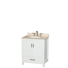 Load image into Gallery viewer, Wyndham Sheffield 30 Inch Single Bathroom Vanity in White, Ivory Marble Countertop, Undermount Oval Sink, and No Mirror- Wyndham