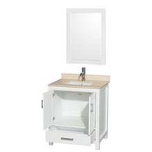 Load image into Gallery viewer, Wyndham Sheffield 30 Inch Single Bathroom Vanity in White, Ivory Marble Countertop, Undermount Square Sink, and 24 Inch Mirror- Wyndham