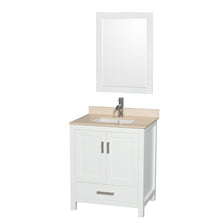 Load image into Gallery viewer, Wyndham Sheffield 30 Inch Single Bathroom Vanity in White, Ivory Marble Countertop, Undermount Square Sink, and 24 Inch Mirror- Wyndham