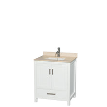 Load image into Gallery viewer, Wyndham Sheffield 30 Inch Single Bathroom Vanity in White, Ivory Marble Countertop, Undermount Square Sink, and No Mirror- Wyndham