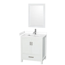 Load image into Gallery viewer, Wyndham Sheffield 30 Inch Single Bathroom Vanity in White, White Cultured Marble Countertop, Undermount Square Sink, 24 Inch Mirror- Wyndham