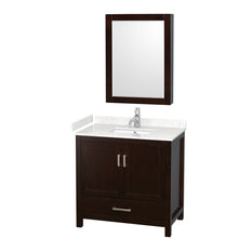 Load image into Gallery viewer, Wyndham Sheffield 36 Inch Single Bathroom Vanity in Espresso, Carrara Cultured Marble Countertop, Undermount Square Sink, Medicine Cabinet- Wyndham