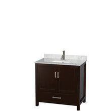 Load image into Gallery viewer, Wyndham Sheffield 36 Inch Single Bathroom Vanity in Espresso, White Carrara Marble Countertop, Undermount Square Sink, and Medicine Cabinet- Wyndham