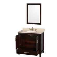 Load image into Gallery viewer, Wyndham Sheffield 36 Inch Single Bathroom Vanity in Espresso, Ivory Marble Countertop, Undermount Oval Sink, and 24 Inch Mirror- Wyndham