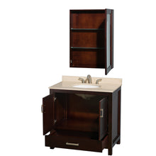 Load image into Gallery viewer, Wyndham Sheffield 36 Inch Single Bathroom Vanity in Espresso, Ivory Marble Countertop, Undermount Oval Sink, and Medicine Cabinet- Wyndham