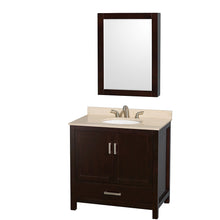Load image into Gallery viewer, Wyndham Sheffield 36 Inch Single Bathroom Vanity in Espresso, Ivory Marble Countertop, Undermount Oval Sink, and Medicine Cabinet- Wyndham