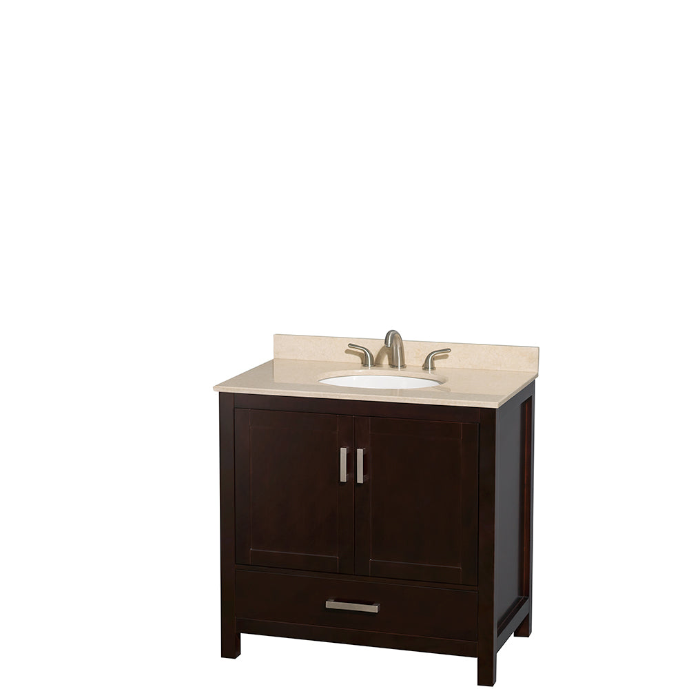 Wyndham Sheffield 36 Inch Single Bathroom Vanity in Espresso, Ivory Marble Countertop, Undermount Oval Sink, and No Mirror- Wyndham