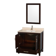 Load image into Gallery viewer, Wyndham Sheffield 36 Inch Single Bathroom Vanity in Espresso, Ivory Marble Countertop, Undermount Square Sink, and 24 Inch Mirror- Wyndham