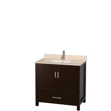 Load image into Gallery viewer, Wyndham Sheffield 36 Inch Single Bathroom Vanity in Espresso, Ivory Marble Countertop, Undermount Square Sink, and Medicine Cabinet- Wyndham