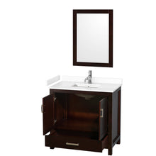 Load image into Gallery viewer, Wyndham Sheffield 36 Inch Single Bathroom Vanity in Espresso, White Cultured Marble Countertop, Undermount Square Sink, 24 Inch Mirror- Wyndham