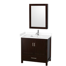 Load image into Gallery viewer, Wyndham Sheffield 36 Inch Single Bathroom Vanity in Espresso, White Cultured Marble Countertop, Undermount Square Sink, Medicine Cabinet- Wyndham