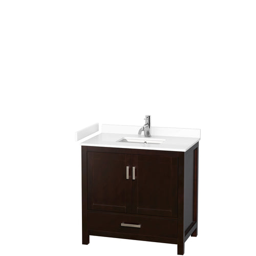 Wyndham Sheffield 36 Inch Single Bathroom Vanity in Espresso, White Cultured Marble Countertop, Undermount Square Sink, No Mirror- Wyndham